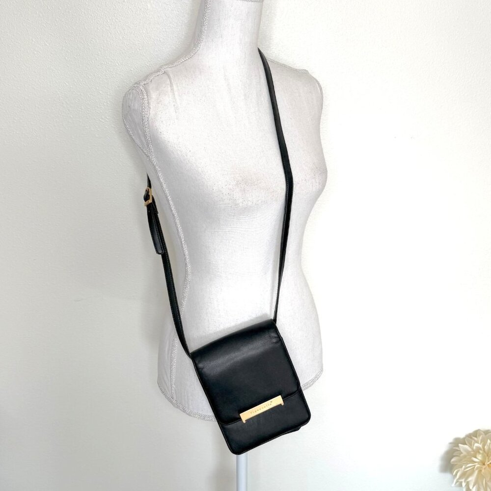 Tignanello Small Black Leather Crossbody Purse Minimalist Preppy